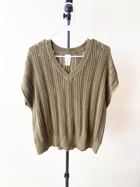 Joie Olive Open-Knit V-Neck Sweater
